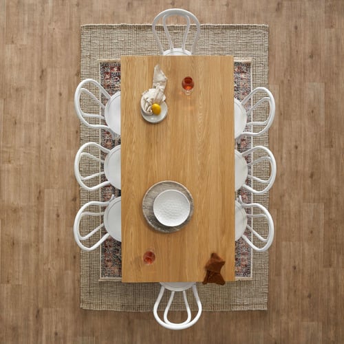 Black Ski-Leg Oak Wood Dining Table