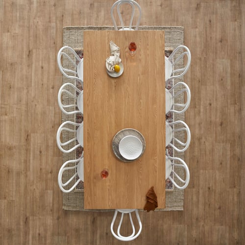 Black Ski-Leg Oak Wood Dining Table