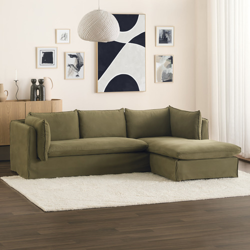 Temple & Webster Jude 4 Seater Slipcover Sofa with Reversible Chaise