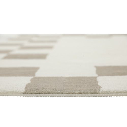 Beige Check Reign Machine Washable Rug