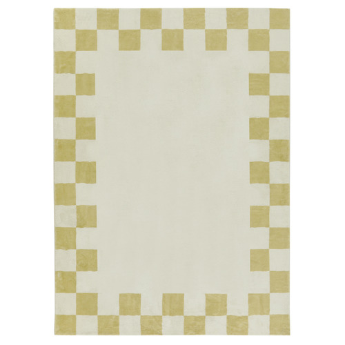 Yellow Check Reign Machine Washable Rug