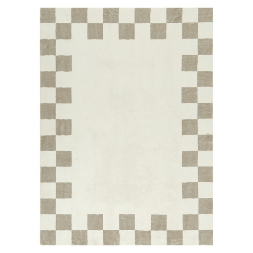 Beige Check Reign Machine Washable Rug