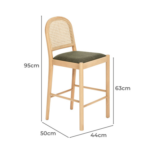 63cm Louie Arched Rattan and Solid Beech Wood Bar Stool
