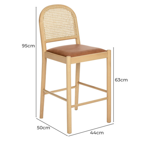 63cm Louie Arched Rattan and Solid Beech Wood Bar Stool