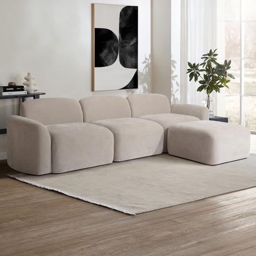 Cami 4 Seater Chenille Modular Sofa & Ottoman Set