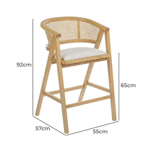 65cm Shun Rattan & Beech Wood Bar Stool