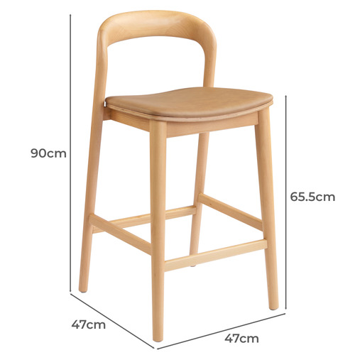 65.5cm Monk Beech Wood & Faux Leather Bar Stool
