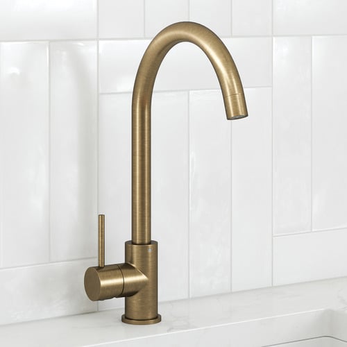 Antique Brass Clovelly Gooseneck Kitchen Sink Mixer