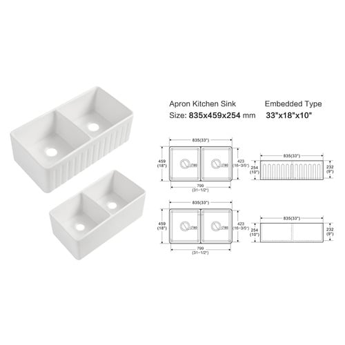 Bowral 830mm Double Fireclay Kitchen Sink