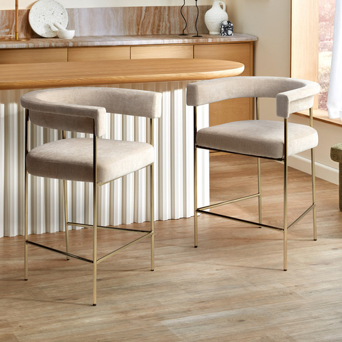 65cm Natural & Gold Tamara Chenille Bar Stools