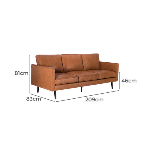 Tan Carlo Faux Leather 3 Seater Sofa