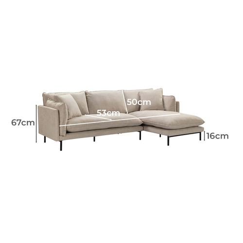 Natural Bellamy 3 Seater Sofa with Chaise