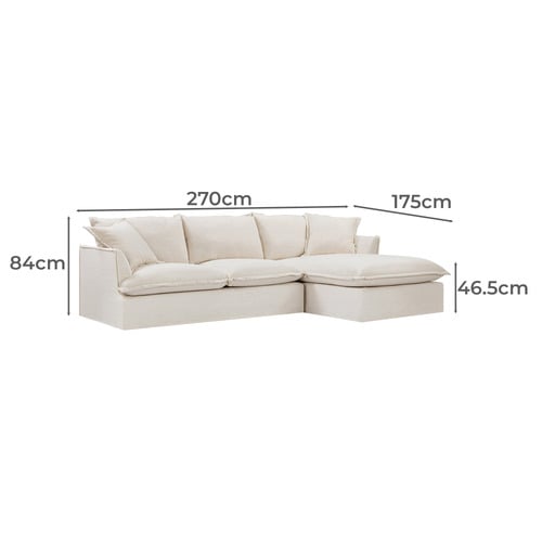 Cream Softy Premium 3 Seater Slipcover Sofa with Chaise