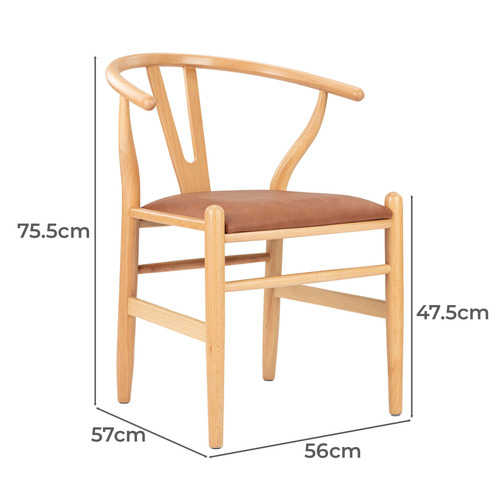 Tan Hans Wegner Wishbone Replica Upholstered Dining Chairs