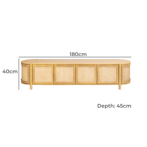 Alexandra Curved Mango Wood & Rattan TV Unit