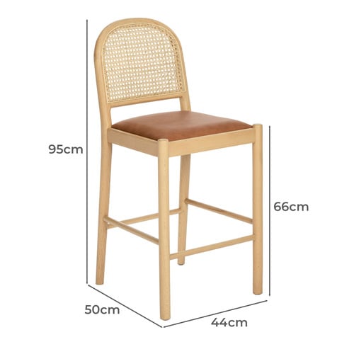 63cm Louie Arched Rattan & Solid Beech Wood Bar Stool
