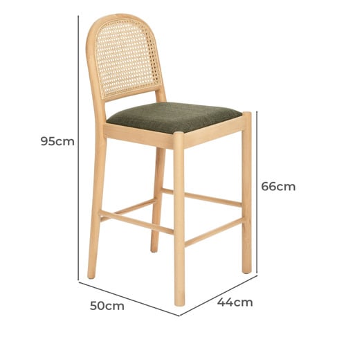63cm Louie Arched Rattan & Solid Beech Wood Bar Stool