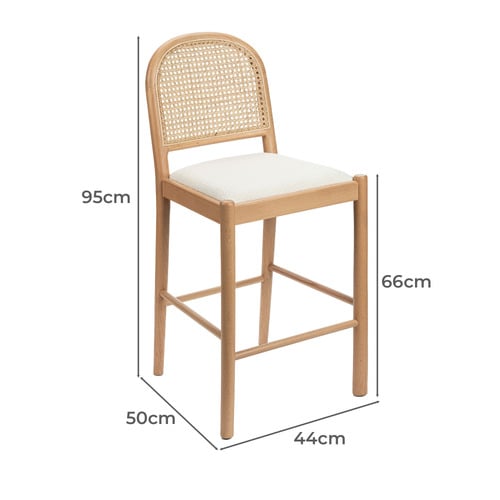 63cm Louie Arched Rattan & Solid Beech Wood Bar Stool