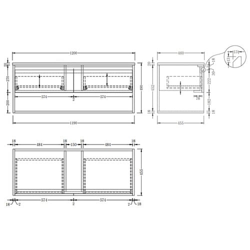 Mabel 1200mm Natural Wall Hung Single Vanity
