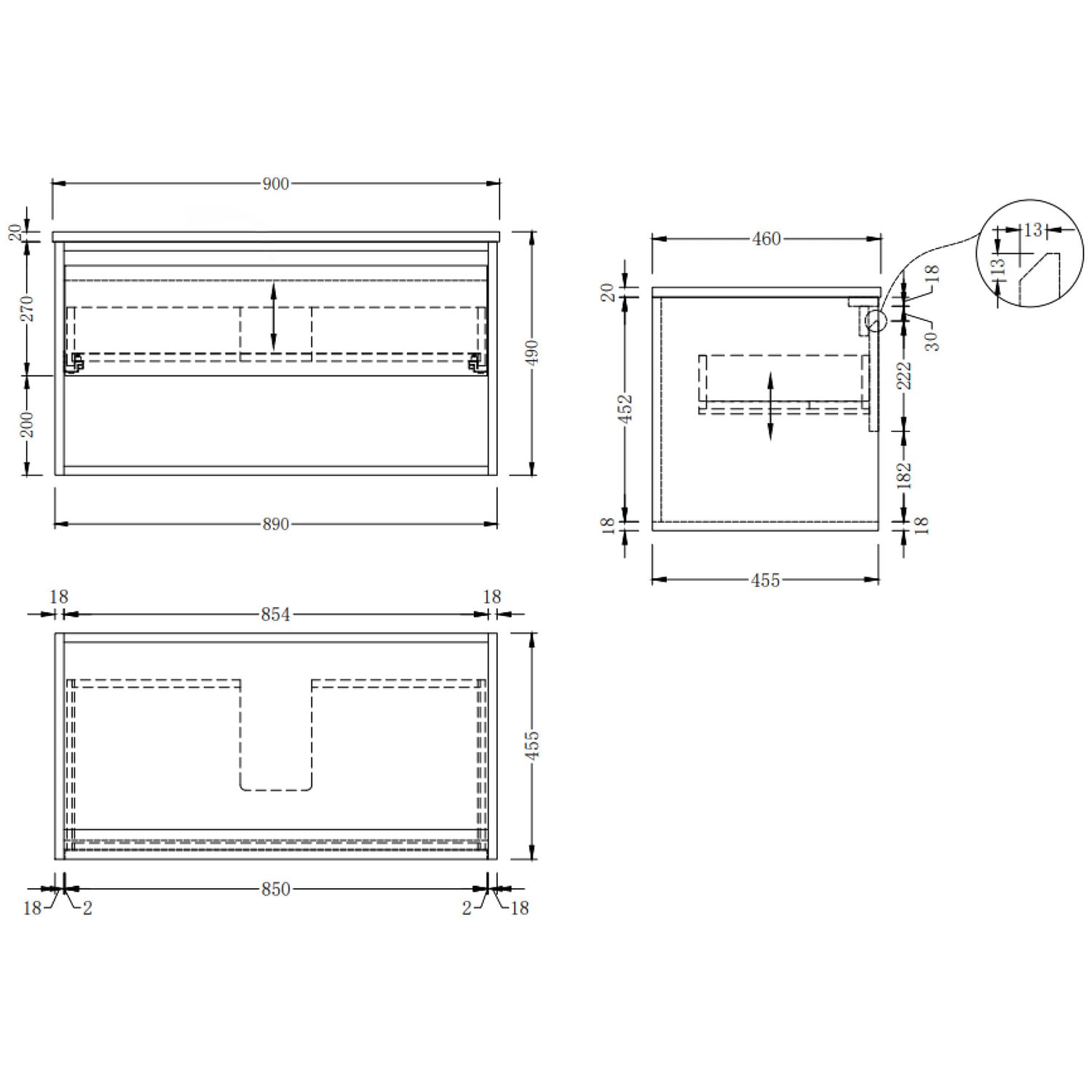 Mabel 900mm Natural Wall Hung Single Vanity