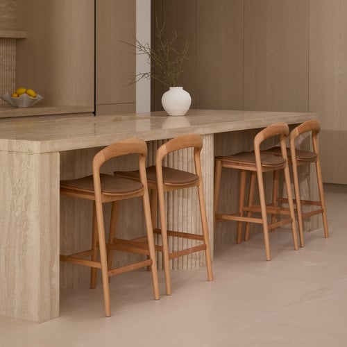 65.5cm Monk Beech Wood & Faux Leather Bar Stool