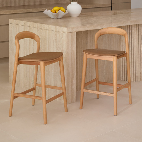 Monk Beech Wood Faux Leather Bar Stool