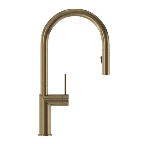 Clovelly Antique Brass Gooseneck Pull-Out Kitchen Sink Mixer