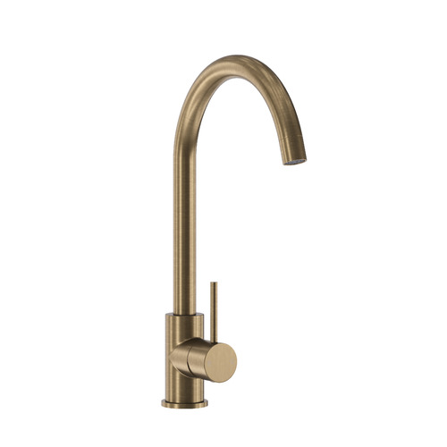 Clovelly Antique Brass Gooseneck Kitchen Sink Mixer
