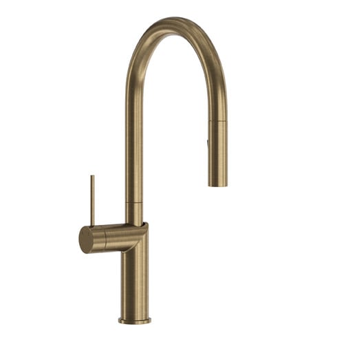 Clovelly Antique Brass Gooseneck Pull-Out Kitchen Sink Mixer