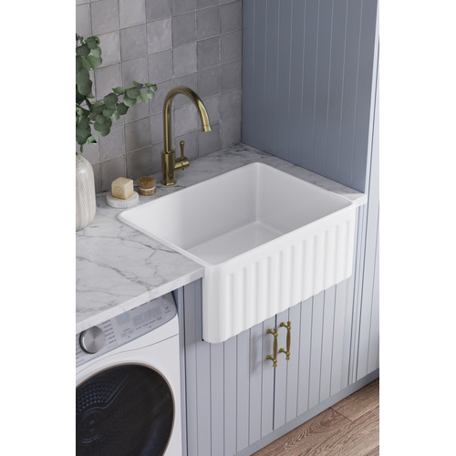 Clovelly Antique Brass Gooseneck Sink Mixer & Bowral Fireclay Sink Package