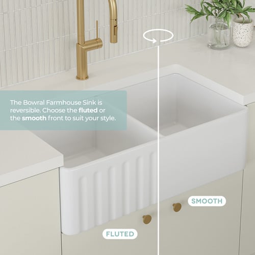 Clovelly Antique Brass Pull-Out Sink Mixer & Bowral Fireclay Sink Package