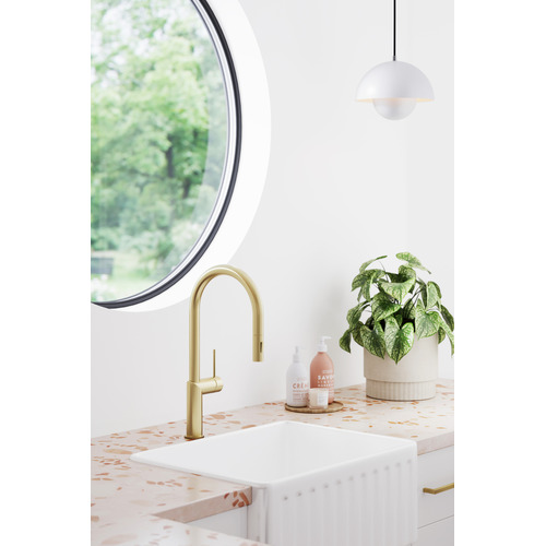 Clovelly Antique Brass Gooseneck Sink Mixer & Bowral Fireclay Sink Package