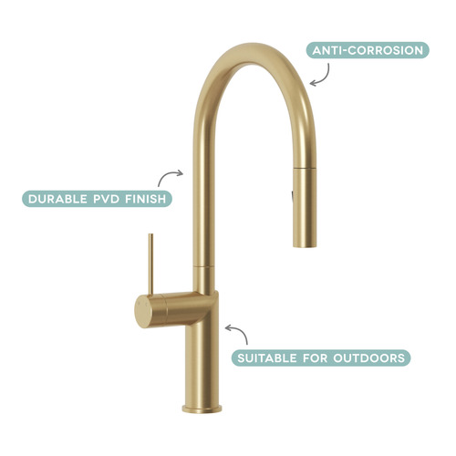 Clovelly Brushed Gold Pull-Out Sink Mixer & Bowral Fireclay Sink Package