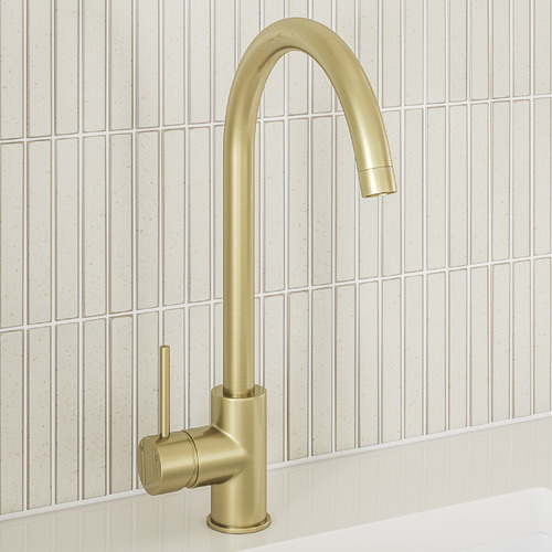 Clovelly Brushed Gold Gooseneck Sink Mixer & Bowral Fireclay Sink Package