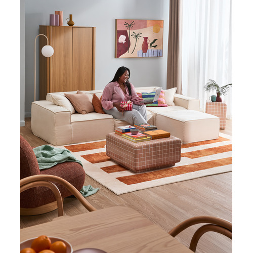 Cubo 4 Seater Chenille Modular Sofa & Ottoman Set