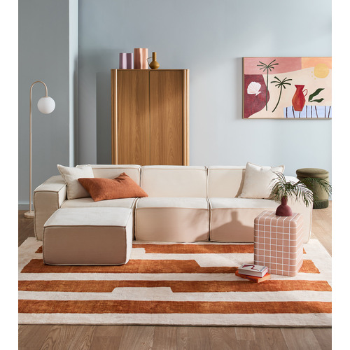 Cubo 4 Seater Chenille Modular Sofa & Ottoman Set