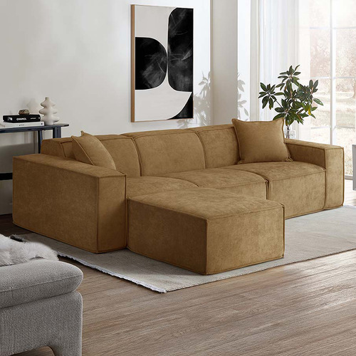 Cubo 4 Seater Chenille Modular Sofa & Ottoman Set