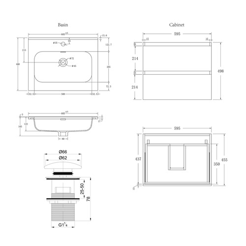 Havana 600mm Wall Hung Single Vanity with Integrated Basin
