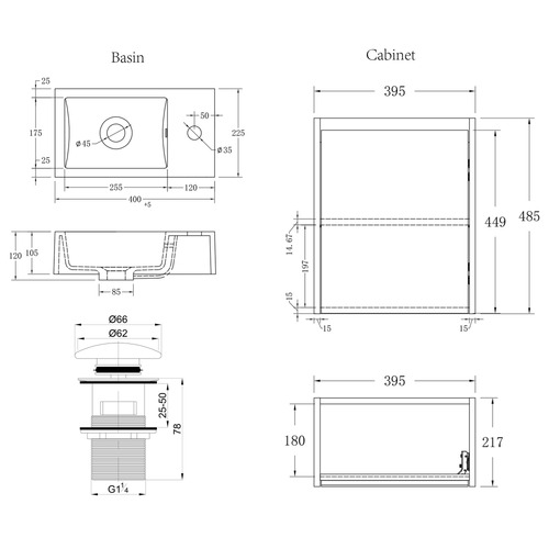 Havana 400mm Wall Hung Small Space Single Vanity with Integrated Basin