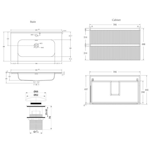 Panama 800mm Wall Hung Single Vanity with Integrated Basin