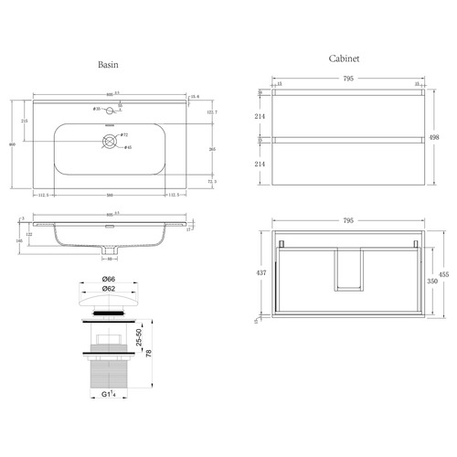 Havana 800mm Wall Hung Single Vanity with Integrated Basin