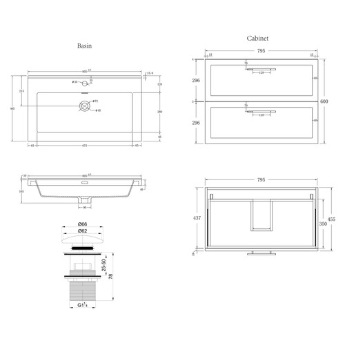 Dunes 800mm Wall Hung Single Vanity with Integrated Basin
