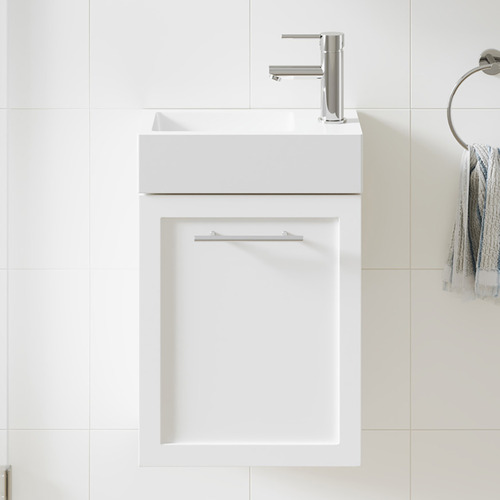 Dunes 400mm Matte White Wall Hung Small Space Single Vanity with Integrated Basin