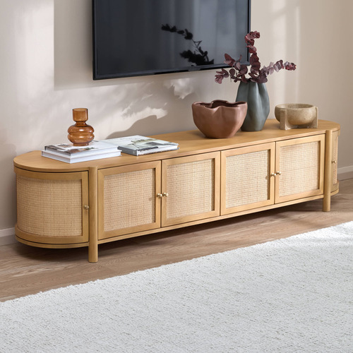 Alexandra Curved Mango Wood & Rattan TV Unit
