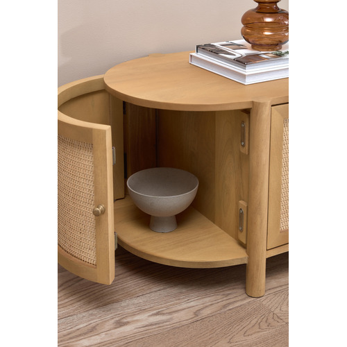Alexandra Curved Mango Wood & Rattan TV Unit