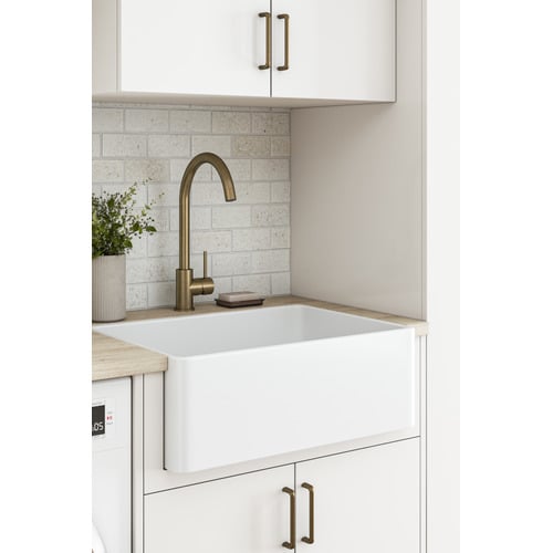 Clovelly Antique Brass Gooseneck Kitchen Sink Mixer