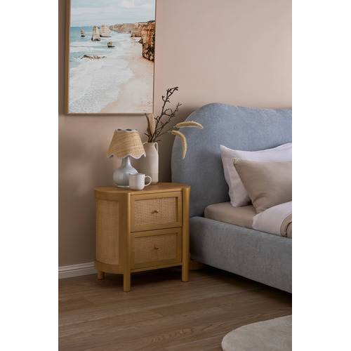 Alexandra Curved Mango Wood & Rattan Bedside Table