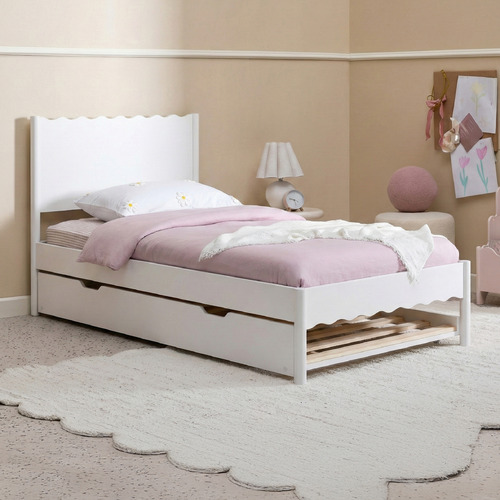 Luna Pine Wood Single Bed with Trundle