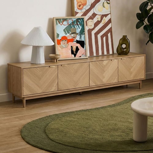 200cm Dion Herringbone Oak Wood TV Unit