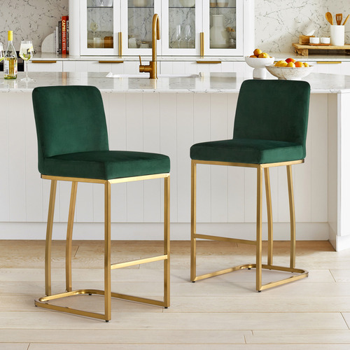 Green 65cm Ottie Velvet Bar Stool